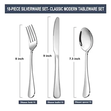 Silverware Set,SANTUO Stainless Steel Knives Spoon Forks Set for Home, Kitchen and Restaurant, Mirror Polished& Dishwasher Safe (18pcs Silverware set)