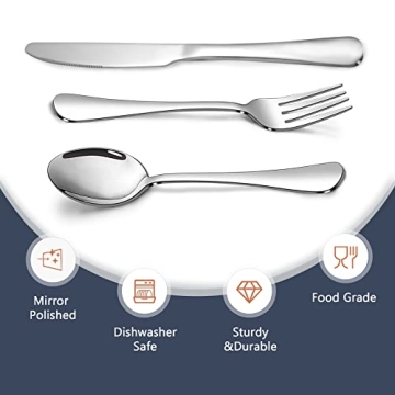 Silverware Set,SANTUO Stainless Steel Knives Spoon Forks Set for Home, Kitchen and Restaurant, Mirror Polished& Dishwasher Safe (18pcs Silverware set)