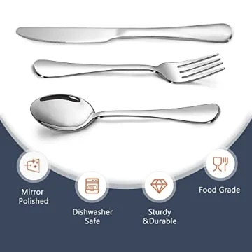 Silverware Set,SANTUO Stainless Steel Knives Spoon Forks Set for Home, Kitchen and Restaurant, Mirror Polished& Dishwasher Safe (18pcs Silverware set)