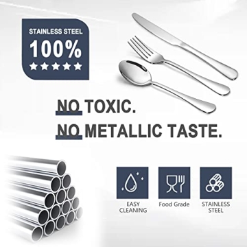 Silverware Set,SANTUO Stainless Steel Knives Spoon Forks Set for Home, Kitchen and Restaurant, Mirror Polished& Dishwasher Safe (18pcs Silverware set)