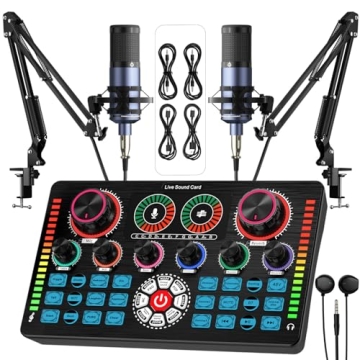 Podcast Equipment Bundle, Keten All-in-One Audio Interface DJ Mixer with 2 XLR Condenser Microphones...