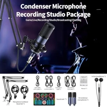 Podcast Equipment Bundle, Keten All-in-One Audio Interface DJ Mixer with 2 XLR Condenser Microphones, Recording Studio Kit Live Sound Card for Singing Broadcast/Live Streaming/Gaming/Voice Over