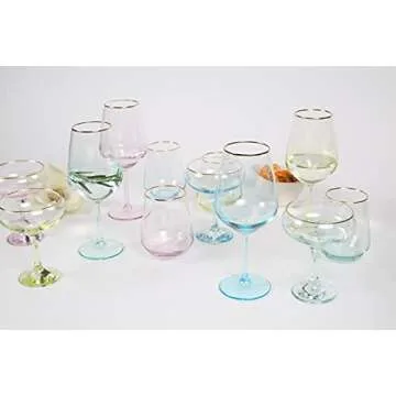 RAKLE Colored Wine Glasses – Set of 6 Long Stem Wine Glasses – 16.5oz Colored Glassware Set for Red and White Wine – Elegant Gold-Rimmed Modern Wine Glasses – Ideal for Bar, Home, Restaurant