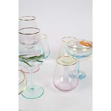RAKLE Colored Wine Glasses – Set of 6 Long Stem Wine Glasses – 16.5oz Colored Glassware Set for Red and White Wine – Elegant Gold-Rimmed Modern Wine Glasses – Ideal for Bar, Home, Restaurant