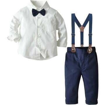 Stylish Baby Boys Dress Shirt & Suspender Pants Set