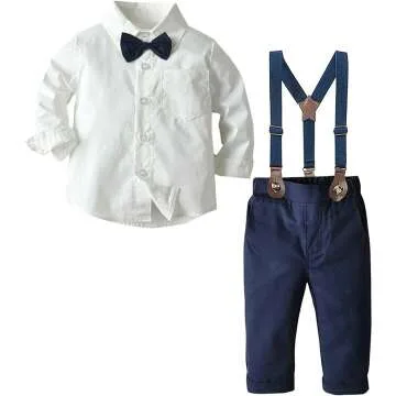 Stylish Baby Boys Dress Shirt & Suspender Pants Set