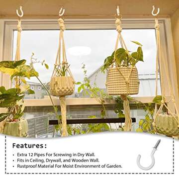 Etoolia 12 Pcs Ceiling Hooks for Hanging Plants, Cups, Utensils and Christmas String Lights, 1-1/4 inch Vinyl Coated Screw-in Plant and Cup Hooks for Wooden and Drywall with Anchors - White