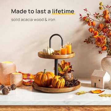 Stakk Two Tiered Tray Stand - Cupcake Stand & Tiered Serving Tray - Modern Farmhouse Decor, Rustic H...