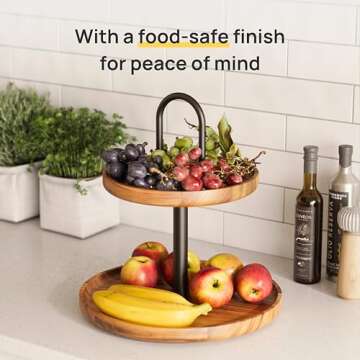 Stakk Two Tiered Tray Stand - Cupcake Stand & Tiered Serving Tray - Modern Farmhouse Decor, Rustic Home Decor, Kitchen Decor & Countertop Decor - Charcoal & Natural Acacia Wooden Tray