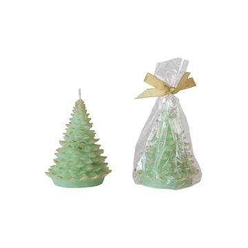 Creative Co-Op Round Holiday Tree Shaped Candle with Gold Tips, Mint Color
