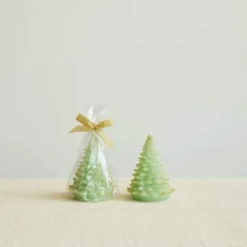 Creative Co-Op Round Holiday Tree Shaped Candle with Gold Tips, Mint Color