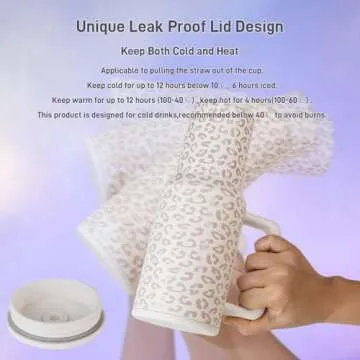 Damonsang Leopard Print 40 oz Tumbler with Handle Lid and Straw,Insulated Stainless Steel Water Bottle Iced Coffee Tumbler Cups,Cupholder Friendly,Perfect Gifts for Women Men - Milky White/Rose Dust