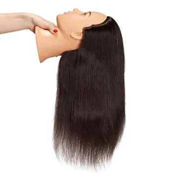 Hairingrid Mannequin Head 20"-22" 100% Human Hair Hairdresser Cosmetology Mannequin Manikin Training Head Hair and Free Clamp Holder (1906LB0214)