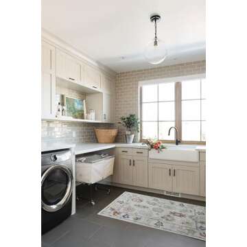 Cream Oushak Rug, Modern Small Rugs, Vintage, Turkish, Eclectic, Floral, Pastel, Washable, Door Mat,...