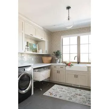 Cream Oushak Rug, Modern Small Rugs, Vintage, Turkish, Eclectic, Floral, Pastel, Washable, Door Mat,...