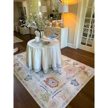 Cream Oushak Rug, Modern Small Rugs, Vintage, Turkish, Eclectic, Floral, Pastel, Washable, Door Mat, Doormat for Indoor Entrance, Entryway, Kitchen, Bathroom, Bedroom, Laundry, 2'x3'