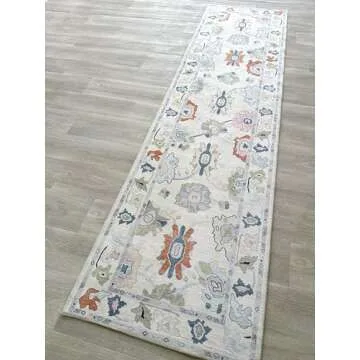 Cream Oushak Rug, Modern Small Rugs, Vintage, Turkish, Eclectic, Floral, Pastel, Washable, Door Mat, Doormat for Indoor Entrance, Entryway, Kitchen, Bathroom, Bedroom, Laundry, 2'x3'
