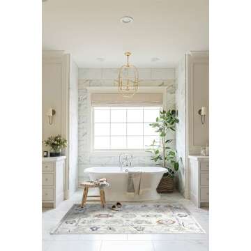 Cream Oushak Rug, Modern Small Rugs, Vintage, Turkish, Eclectic, Floral, Pastel, Washable, Door Mat, Doormat for Indoor Entrance, Entryway, Kitchen, Bathroom, Bedroom, Laundry, 2'x3'