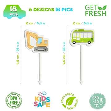GET FRESH Vehicle Food Picks for Kids – 18-pcs Transport Vehicle Food Bento Picks Lunch Box Decora...