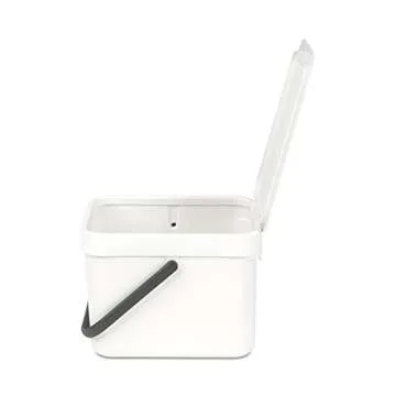 Brabantia Sort & Go Food Waste Trash Can (1.6 Gal / White) Small Countertop Kitchen Compost Caddy with Handle & Removable Lid, Easy Clean, Fixtures included for Wall/Cupboard Mounting