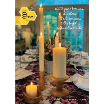 Elegant 8 Inch Hand-Rolled Beeswax Taper Candles