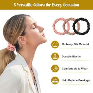 6Pcs Silk Hair Ties Small 22 Momme 100% Pure Mulberry Silk Scrunchies for Women Girls Thin Skinny Hair Sleep Scrunchies No Damage