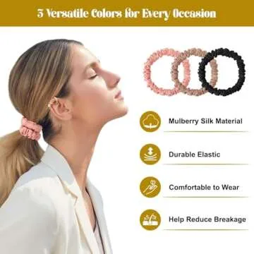 6Pcs Silk Hair Ties Small 22 Momme 100% Pure Mulberry Silk Scrunchies for Women Girls Thin Skinny Hair Sleep Scrunchies No Damage