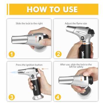 TBTEEK Butane Torch, Kitchen Torch Cooking Torch with Safety Lock & Adjustable Flame for Cooking, BB...