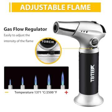 TBTEEK Butane Torch, Kitchen Torch Cooking Torch with Safety Lock & Adjustable Flame for Cooking, BBQ, Baking, Brulee, Creme, DIY Soldering(Butane Not Included)