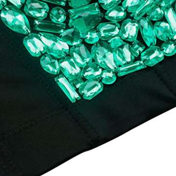 Charmian Women's Spaghetti Straps Rhinestone Beaded Push Up Bra Studded Gem Clubwear Party Bustier Crop Top Green Large
