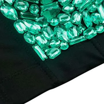 Charmian Women's Spaghetti Straps Rhinestone Beaded Push Up Bra Studded Gem Clubwear Party Bustier Crop Top Green Large