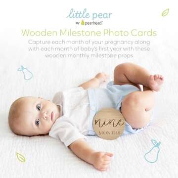 Little Pear Wooden Milestone Photo Cards - Double-Sided Baby Announcement Discs, Ideal Photo Prop fo...