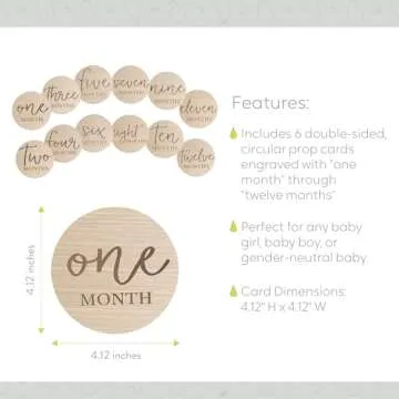 Little Pear Wooden Milestone Photo Cards - Double-Sided Baby Announcement Discs, Ideal Photo Prop for Monthly Pregnancy Journey and Baby Milestones, 1-12 Months, Light Wood