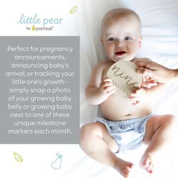 Little Pear Wooden Milestone Photo Cards - Double-Sided Baby Announcement Discs, Ideal Photo Prop for Monthly Pregnancy Journey and Baby Milestones, 1-12 Months, Light Wood