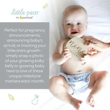 Little Pear Wooden Milestone Photo Cards - Double-Sided Baby Announcement Discs, Ideal Photo Prop for Monthly Pregnancy Journey and Baby Milestones, 1-12 Months, Light Wood