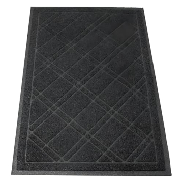 SlipToGrip Durable Door Mat - Black Plaid Design Entryway Rug - 35x23 inches, No-Slip and Washable -...