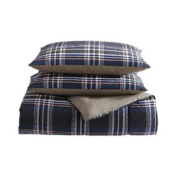 Wrangler- Queen Comforter Set, Reversible Bedding with Matching Sham(s), Yellowstone Inspired, Casual Home Décor (City Flats Plaid Navy, Queen)