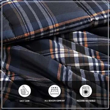 Wrangler- Queen Comforter Set, Reversible Bedding with Matching Sham(s), Yellowstone Inspired, Casual Home Décor (City Flats Plaid Navy, Queen)