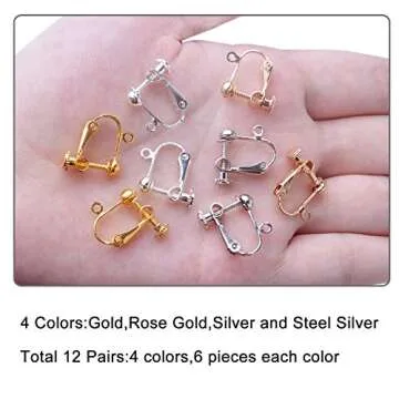 BronaGrand 24 Pieces Clip-on Earring Findings Components Screw Back Ear Wire Non Pierced Earring Converter with Loop for Jewelry Making, 4 Colors