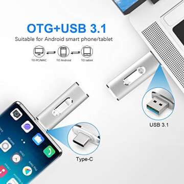 Vansuny USB C Flash Drive, 128GB USB 3.1 Super Speed SSD, 350MB/s Read/Write, Dual Drive, Silver