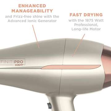 INFINITIPRO BY CONAIR Frizz Free Pro Hair Dryer ~ 2x the Shine - 3x the Frizz Control, Rose Gold