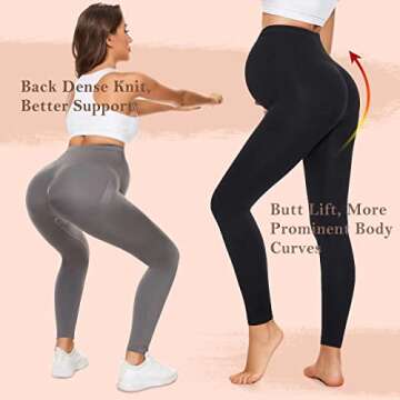 Maternity Leggings Over The Belly Butt Lift - Buttery Soft Non-See-Through Workout Pregnancy Leggings(2 Pack Black,Medium)