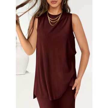 PRETTYGARDEN Women's 2 Piece Lounge Set 2025 Summer Casual Loose Tank Top Wide Leg Pants Matching Travel Outfits Tracksuit (Wine Red,Small)
