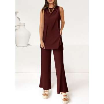 PRETTYGARDEN Women's 2 Piece Lounge Set 2025 Summer Casual Loose Tank Top Wide Leg Pants Matching Travel Outfits Tracksuit (Wine Red,Small)