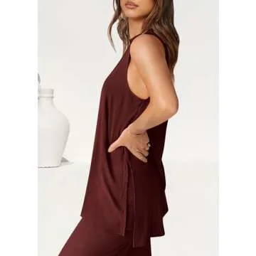PRETTYGARDEN Women's 2 Piece Lounge Set 2025 Summer Casual Loose Tank Top Wide Leg Pants Matching Travel Outfits Tracksuit (Wine Red,Small)