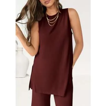 PRETTYGARDEN Women's 2 Piece Lounge Set 2025 Summer Casual Loose Tank Top Wide Leg Pants Matching Travel Outfits Tracksuit (Wine Red,Small)
