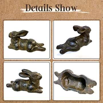 Hline Living Cast Iron Rabbit Statue, Vintage Style Bird Figurine, Rustic Art Ornament Table Decor, Animal Sculpture for Home Living Room Office Decorative