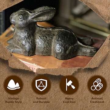 Hline Living Cast Iron Rabbit Statue, Vintage Style Bird Figurine, Rustic Art Ornament Table Decor, Animal Sculpture for Home Living Room Office Decorative