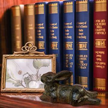 Hline Living Cast Iron Rabbit Statue, Vintage Style Bird Figurine, Rustic Art Ornament Table Decor, Animal Sculpture for Home Living Room Office Decorative