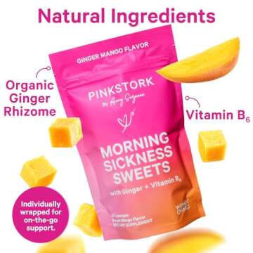 Pink Stork Morning Sickness Sweets, Organic Mango Ginger Candy with Vitamin B6 for Morning Sickness,...